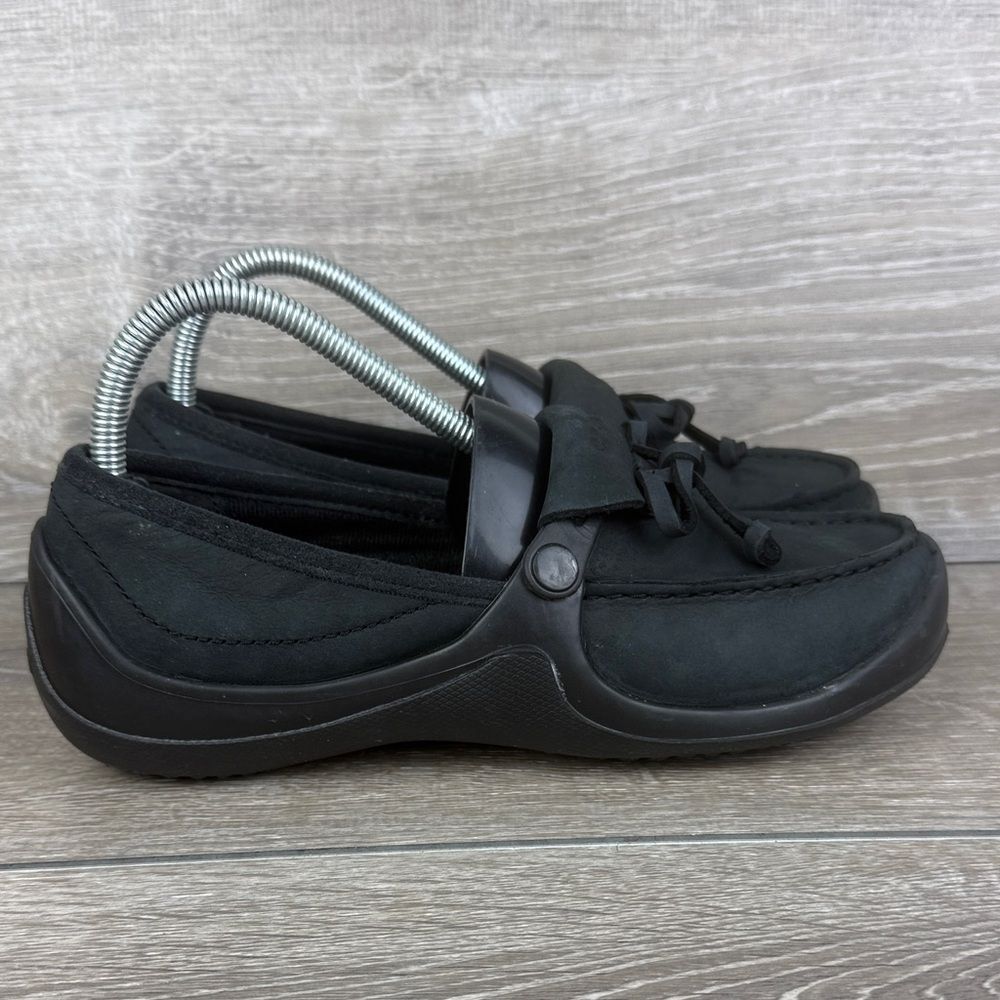 Crocs Women’s Sz 8 Black Nubuck Slip On Rubber Sole Comfort Loafer Shoes 11555